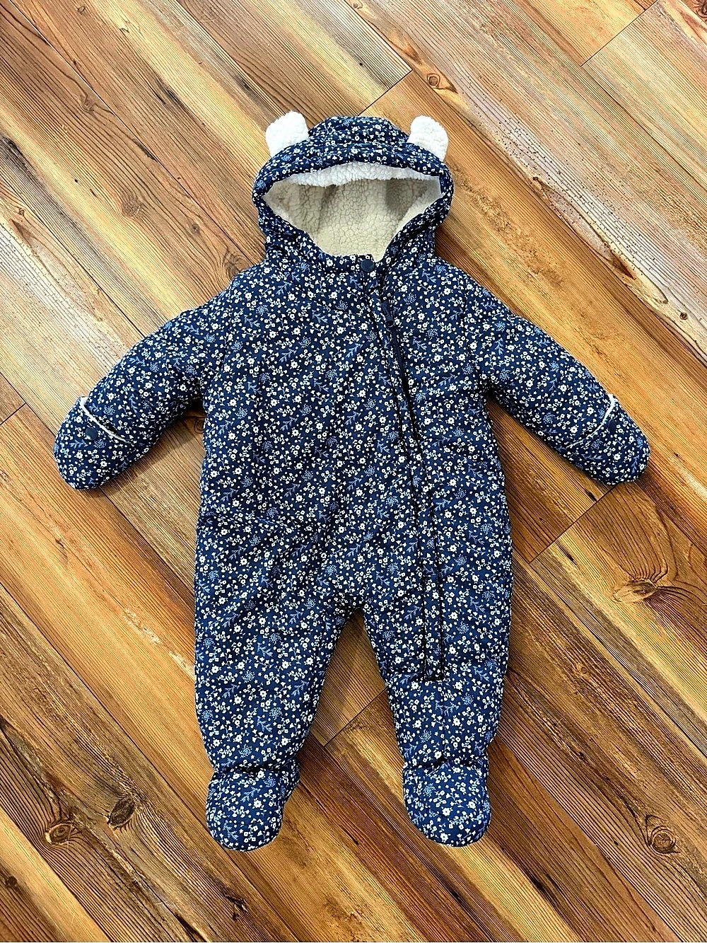 Carter's Blue Floral Sherpa-Lined Snowsuit Bunting, 6-9 Months